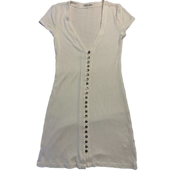 Reformation Dresses & Skirts - Reformation Jeans White Ribbed Ryder Button Front Mother Of Pearl Shirt Dress S